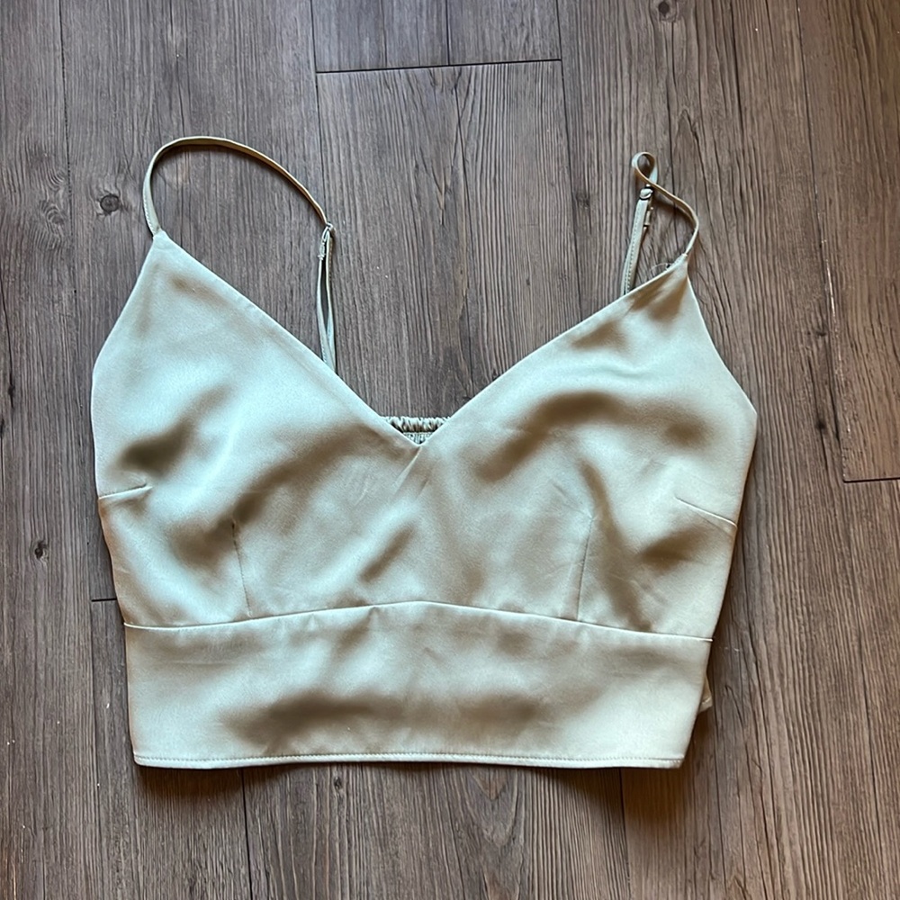 Sage green satin abercrombie crop top